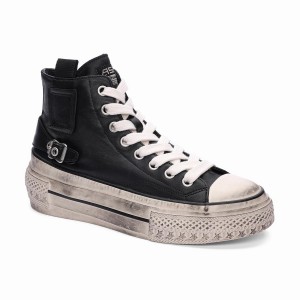 Black Ash Rage Leather Lace Up Hightop Women Sneakers | 401515-190