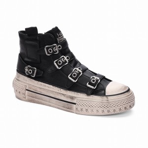 Black Ash Rainbow Leather Buckle Hightop Women Sneakers | 740072-599