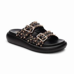 Black Ash Viking Studded Footbed Women Slides | 556704-010