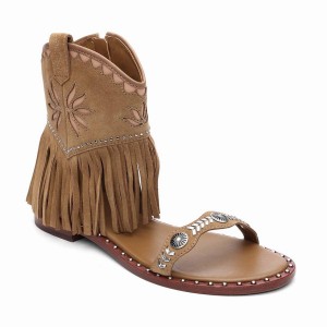 Brown Ash Paquito Embellished Fringe Women Sandals | 616361-875