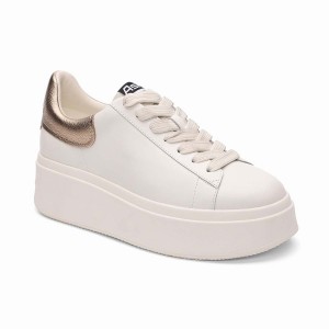 White Ash Moby Brushed Metallic Platform Women Sneakers | 404625-397