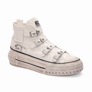 White Ash Rainbow Leather Buckle Hightop Women Sneakers | 705909-682